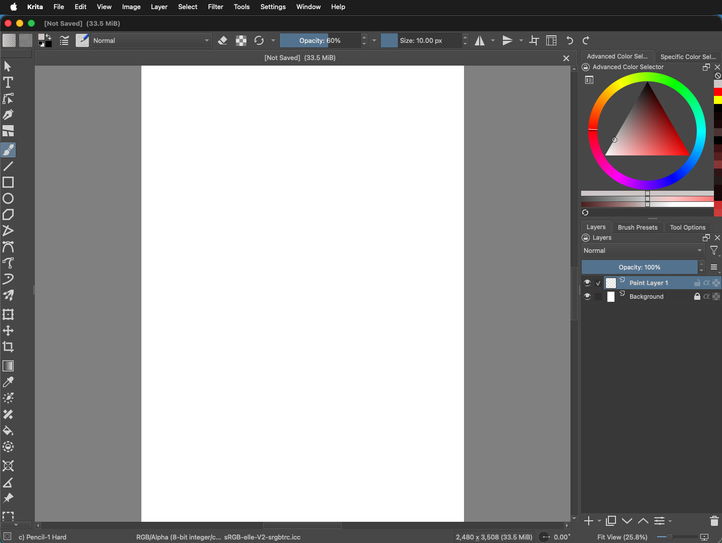 Krita drawing workspace with colored outlines and labels: Canvas in the center, Toolbox on the left, Top toolbar across the top, and Dockers on the right.